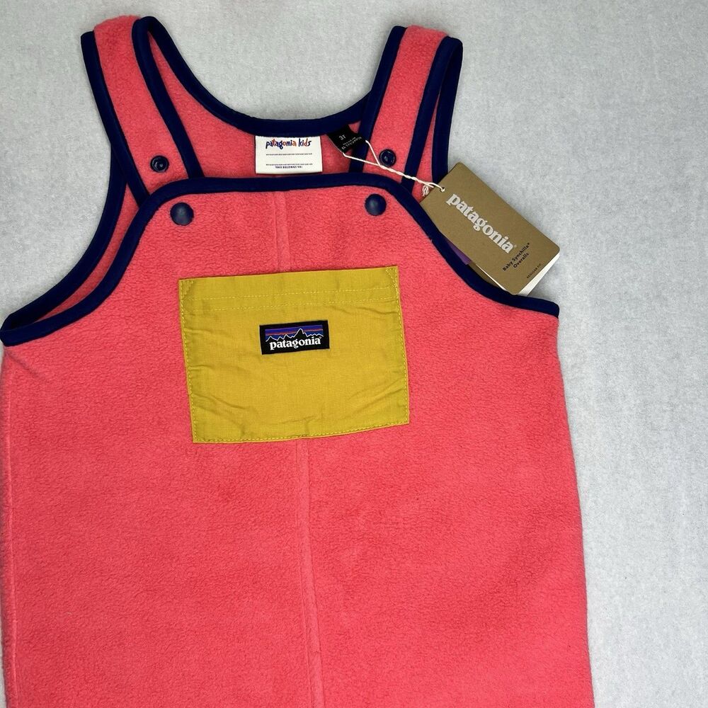 Patagonia Kids Baby Synchilla 1 Piece Fleece Overalls Adjustable Straps 3T Pink - Picture 2 of 7